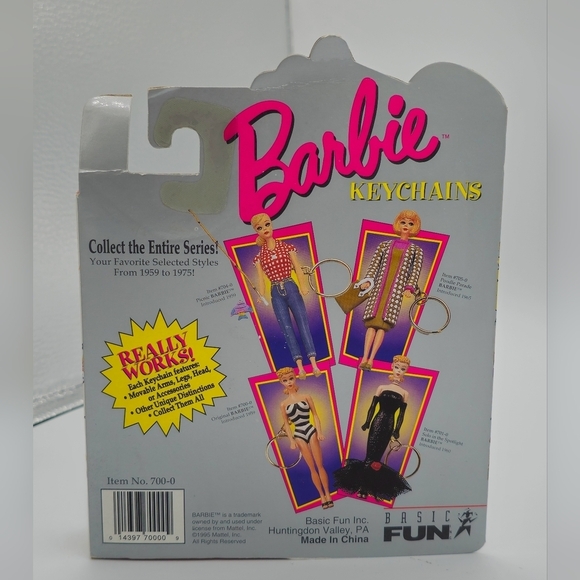Vintage 1995 Original Barbie Keychain Brunette Doll Pony Tail Basic Fun - Picture 3 of 3